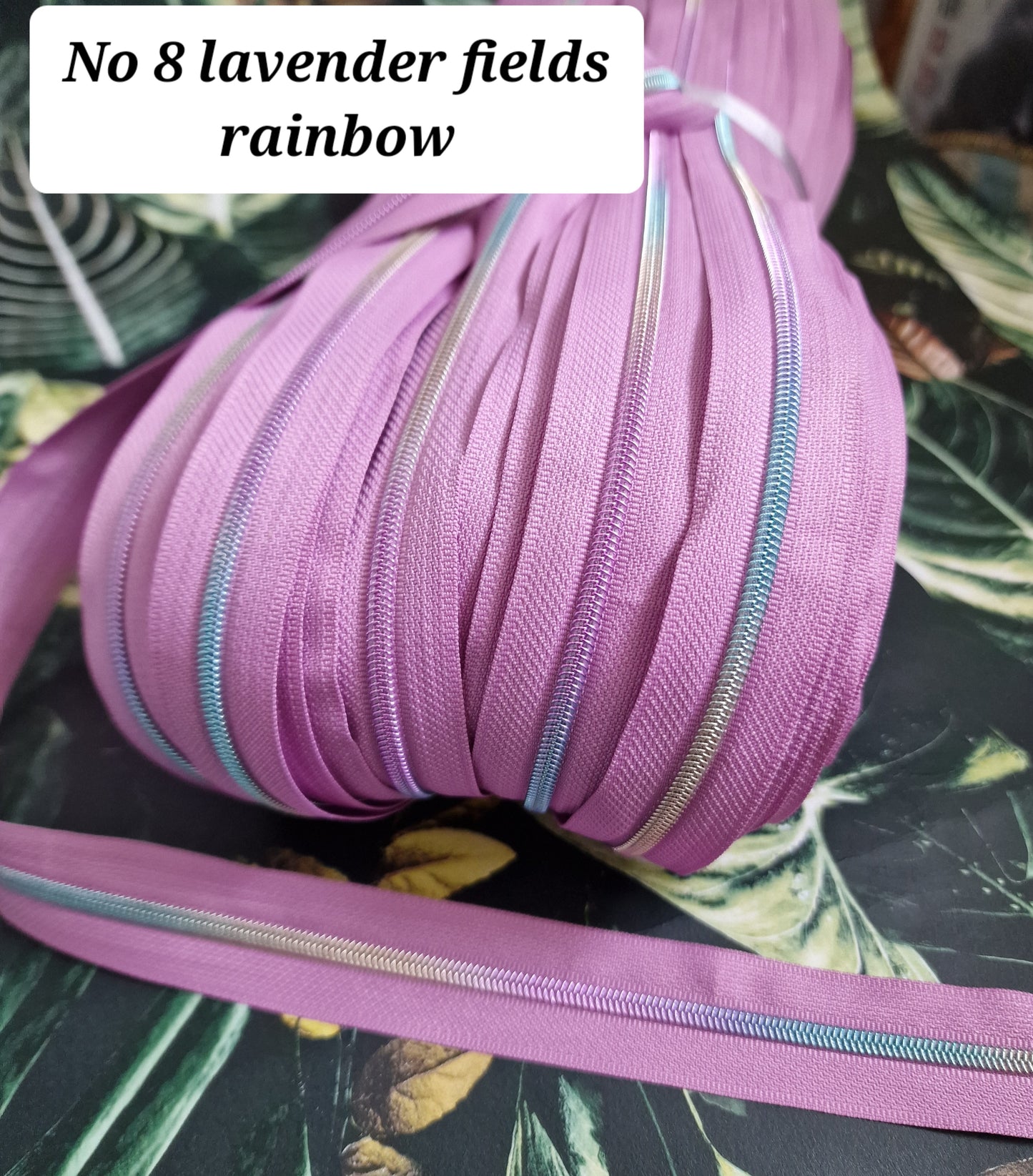 Size 3 Zipper tape LAVENDER FIELDS RAINBOW TEETH