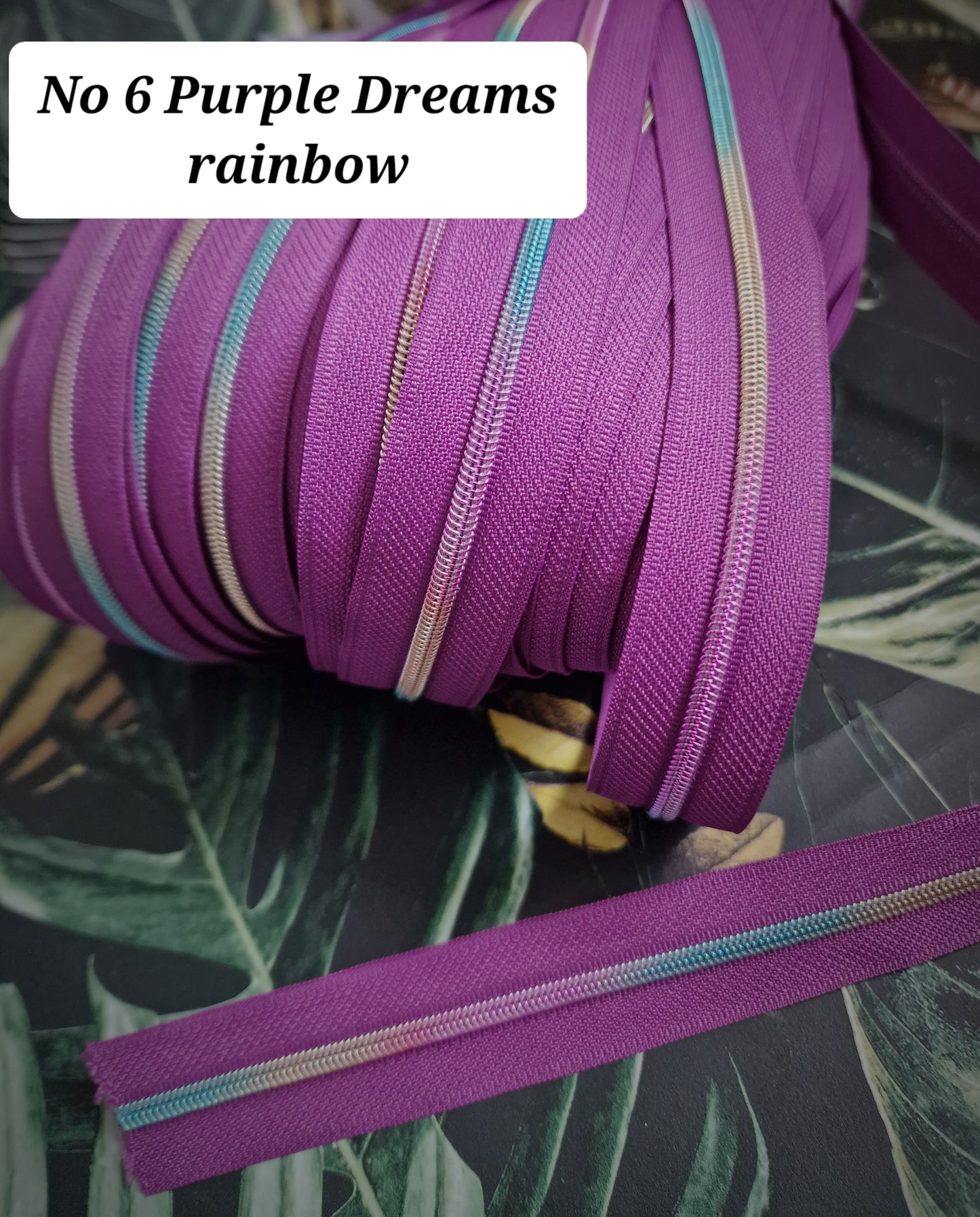 Size 3 Zipper tape PURPLE DREAMS RAINBOW TEETH