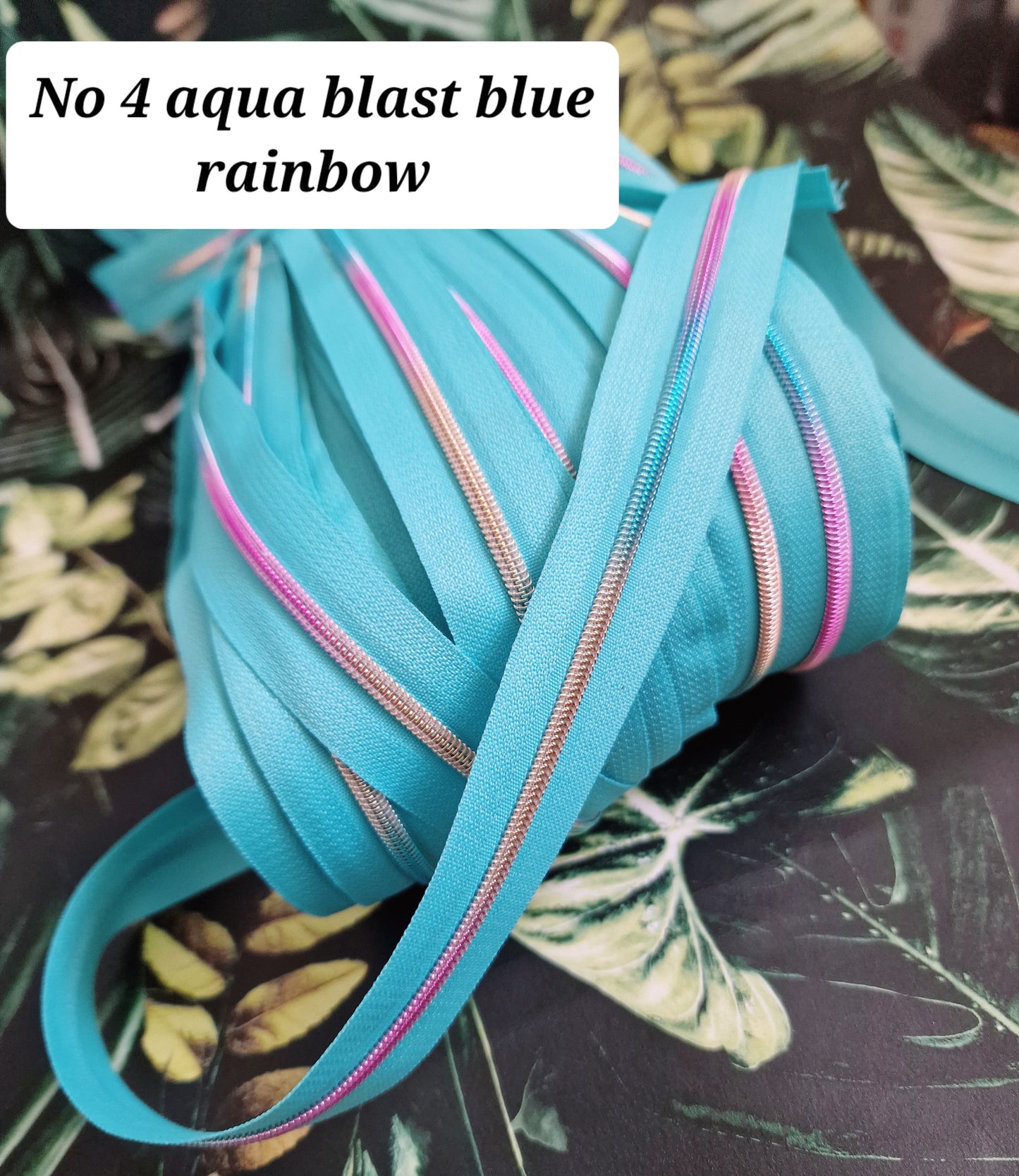 Size 3 Zipper tape AQUA BLAST RAINBOW TEETH