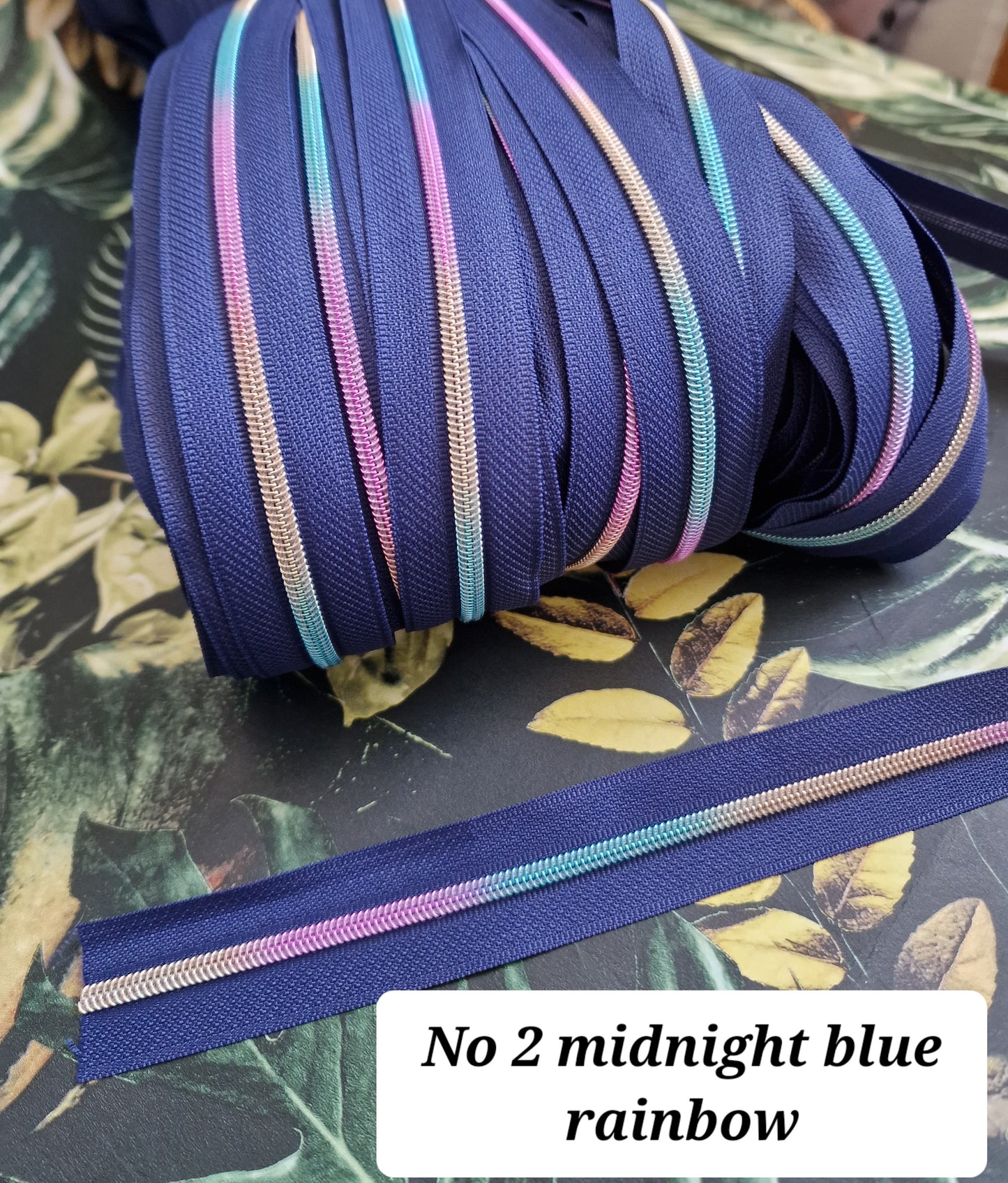 Size 3 Zipper tape MIDNIGHT BLUE RAINBOW TEETH