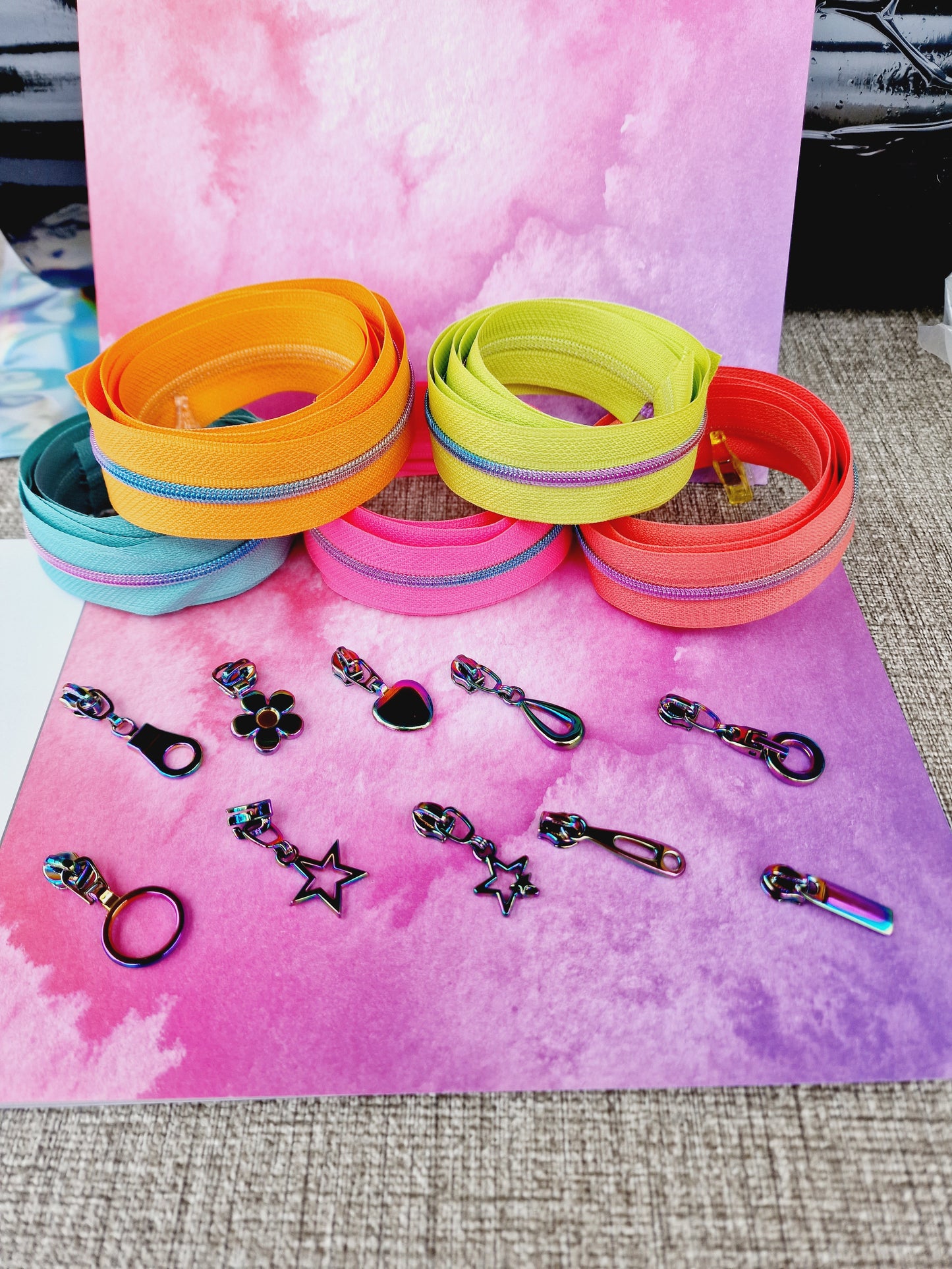 NEON Rainbow Zip and zip pull Bundle size 3# FREE POSTAGE OFFER