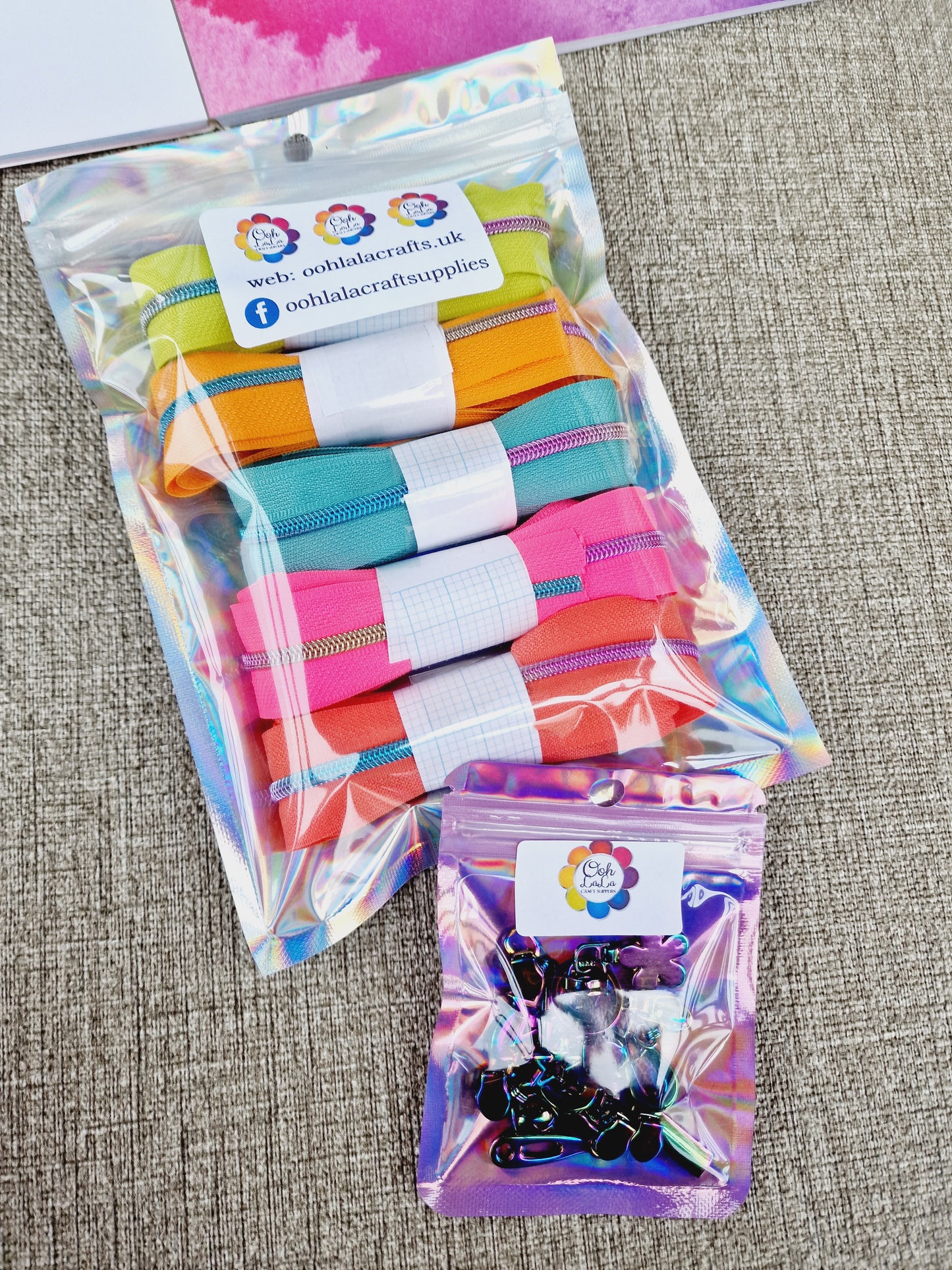 NEON Rainbow Zip and zip pull Bundle size 3# FREE POSTAGE OFFER
