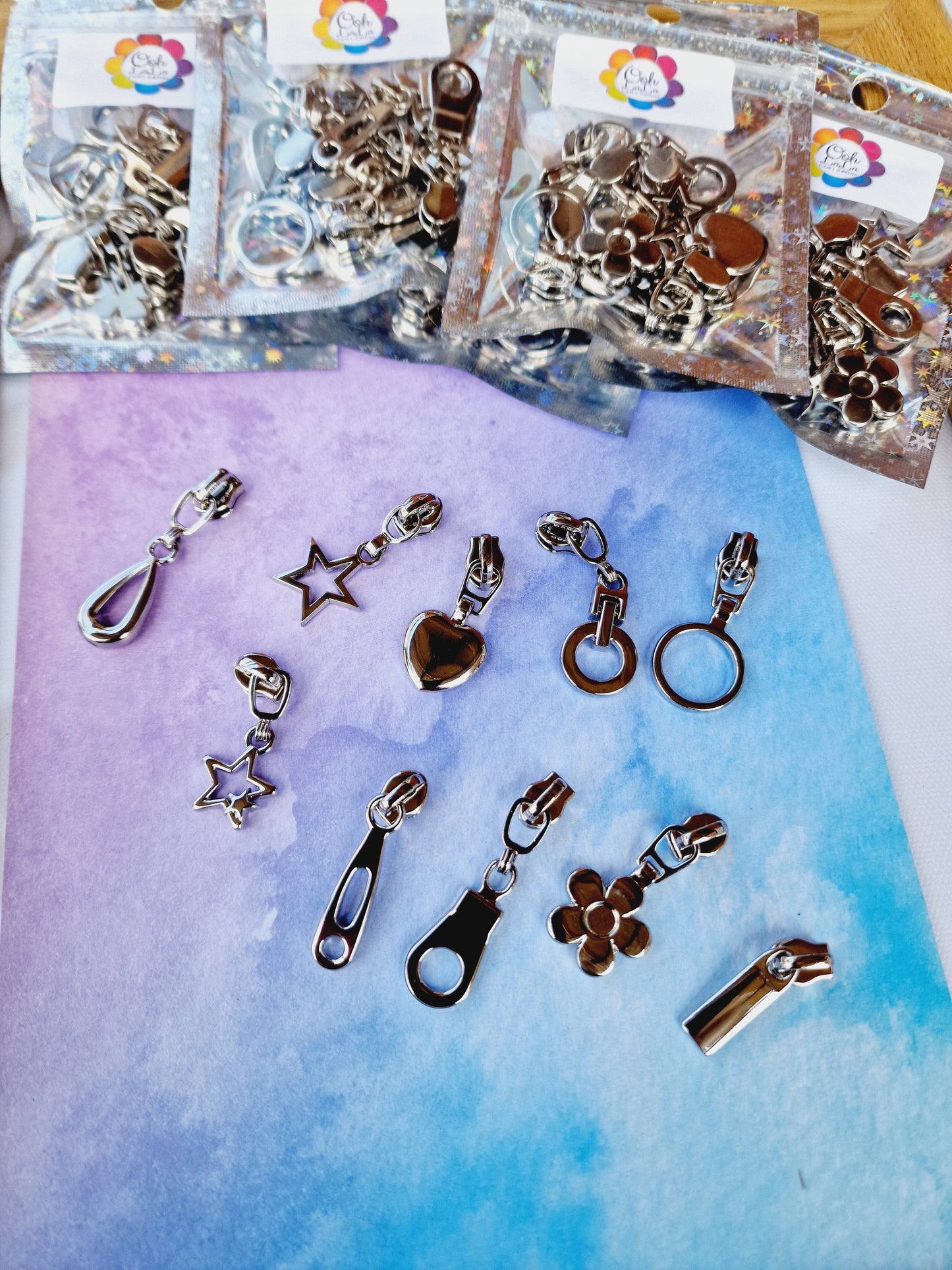 Pack of 10 mixed ,size 3# SILVER Zip pulls