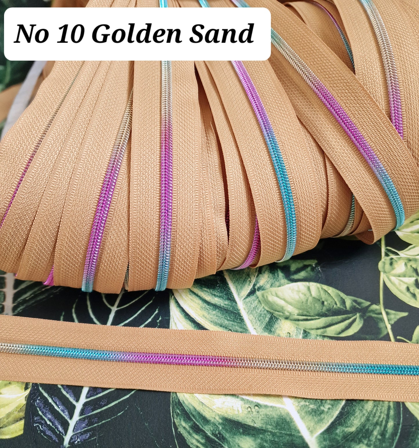 Size 3 Zipper tape GOLDEN SANDS RAINBOW TEETH