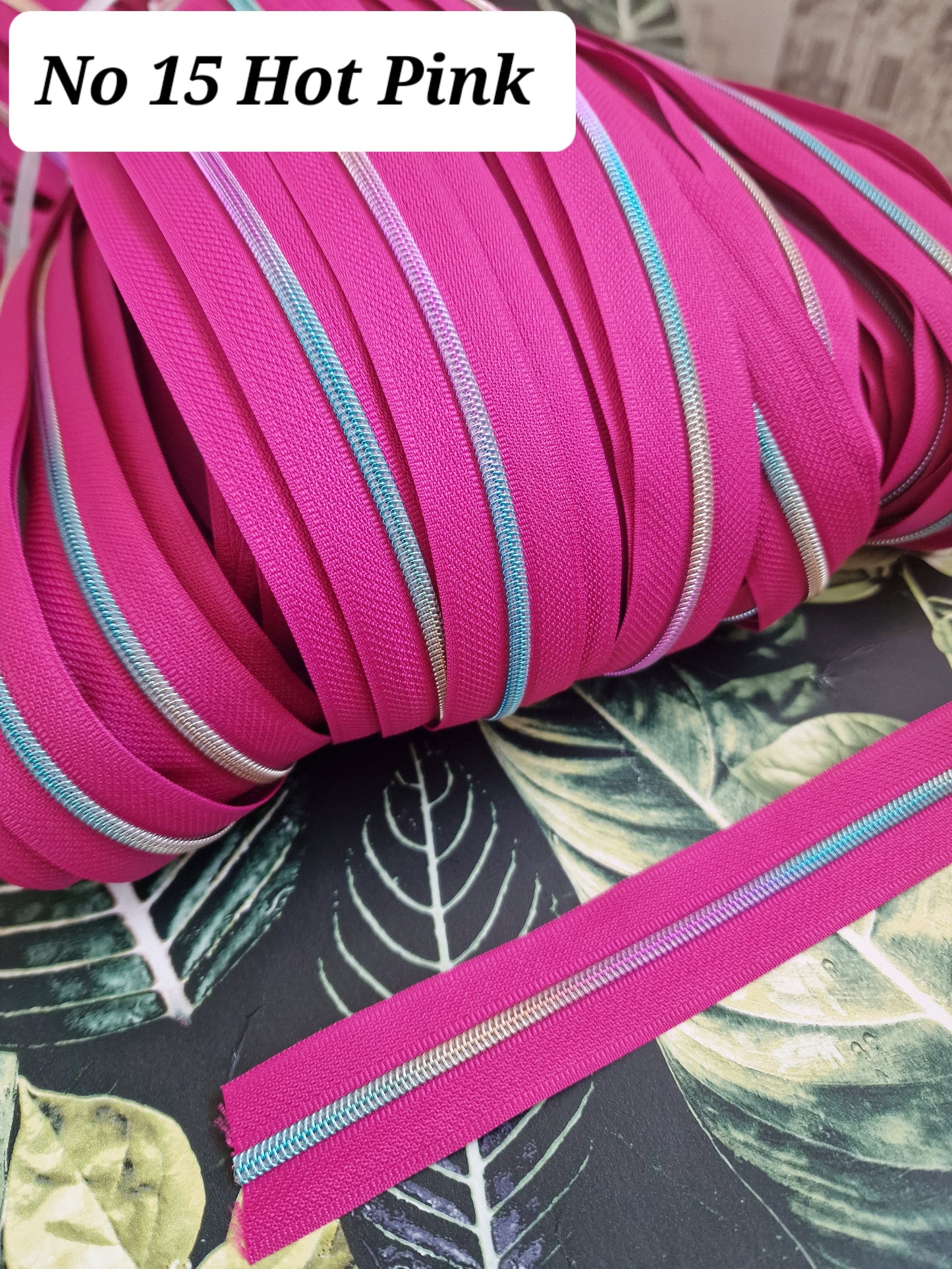 Size 3 Zipper tape HOT PINK RAINBOW TEETH