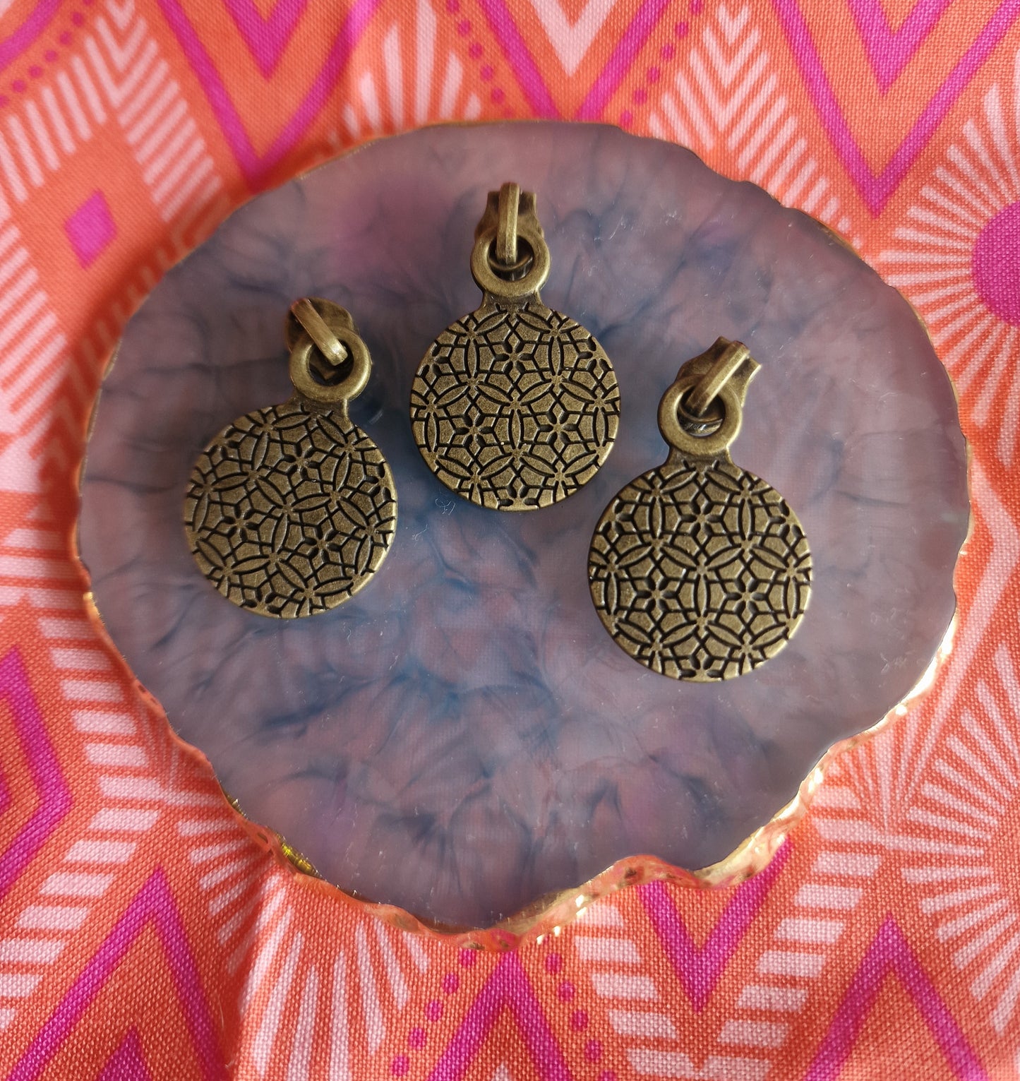 Size 3# zip pulls MANDALA DROP PENDANT ANTIQUE BRASS, MATT BLACK, SILVER