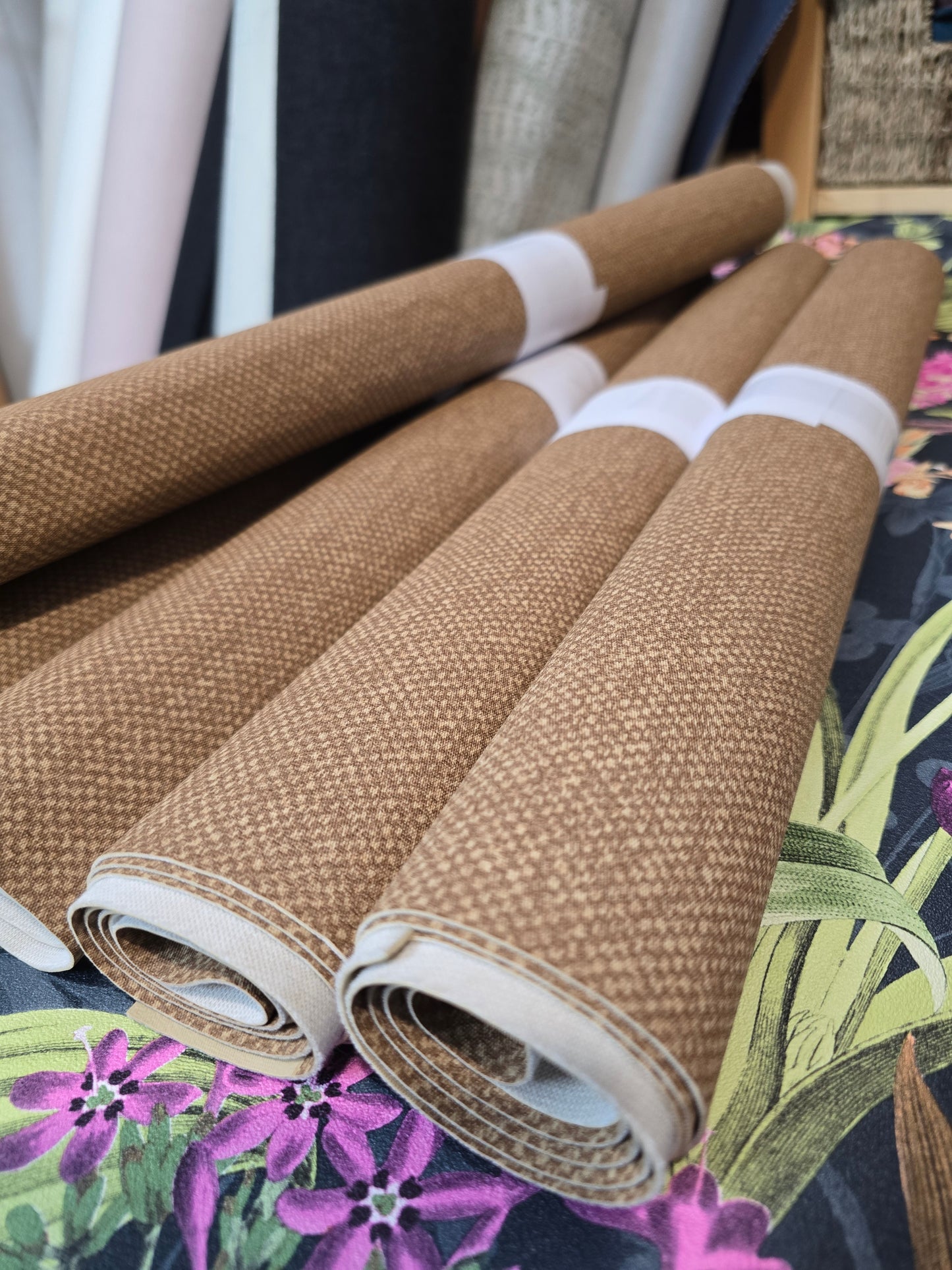 Warm waffle effect printed faux leather vinyl