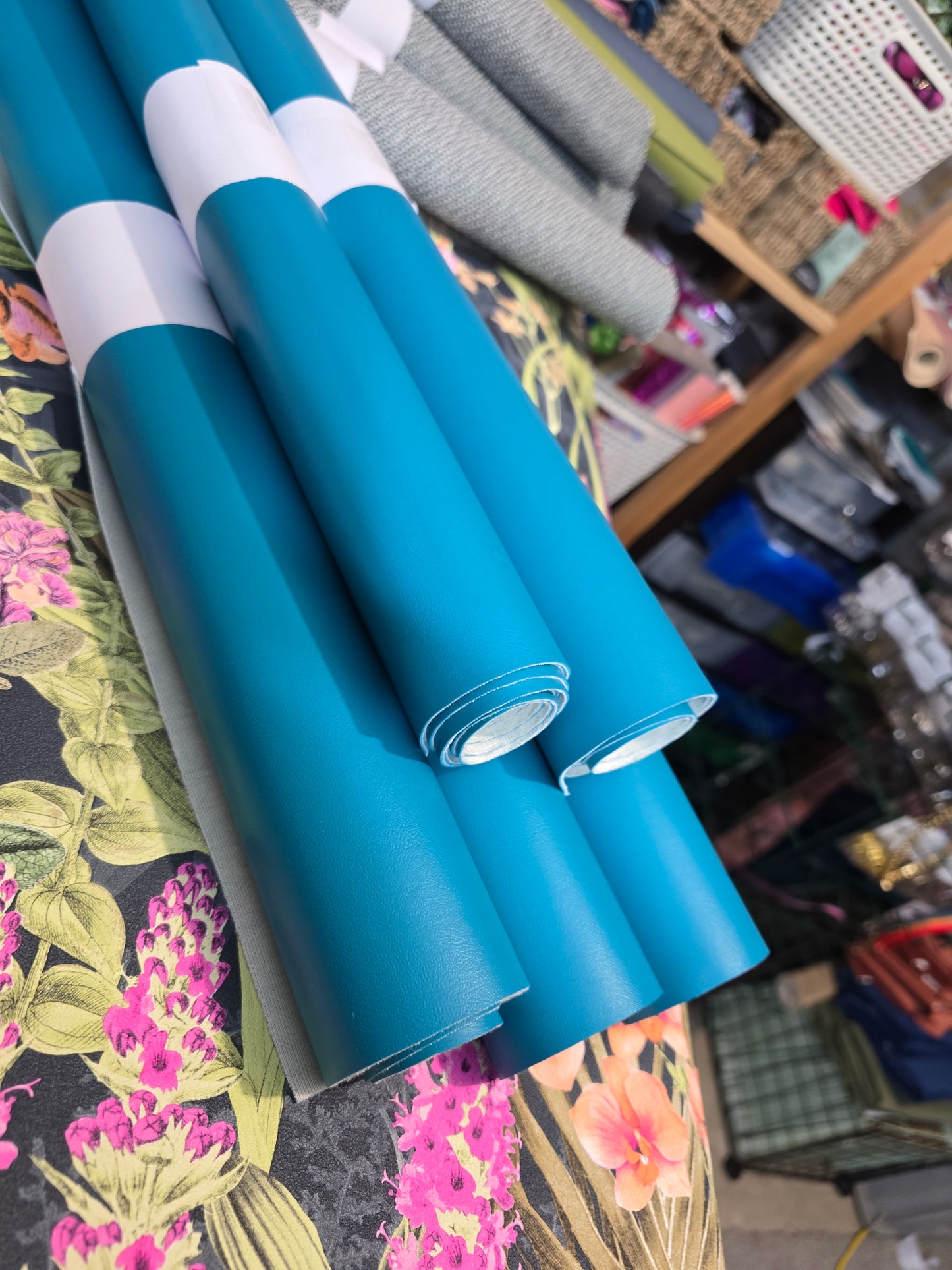Bright Teal Turquoise Faux leather half metre