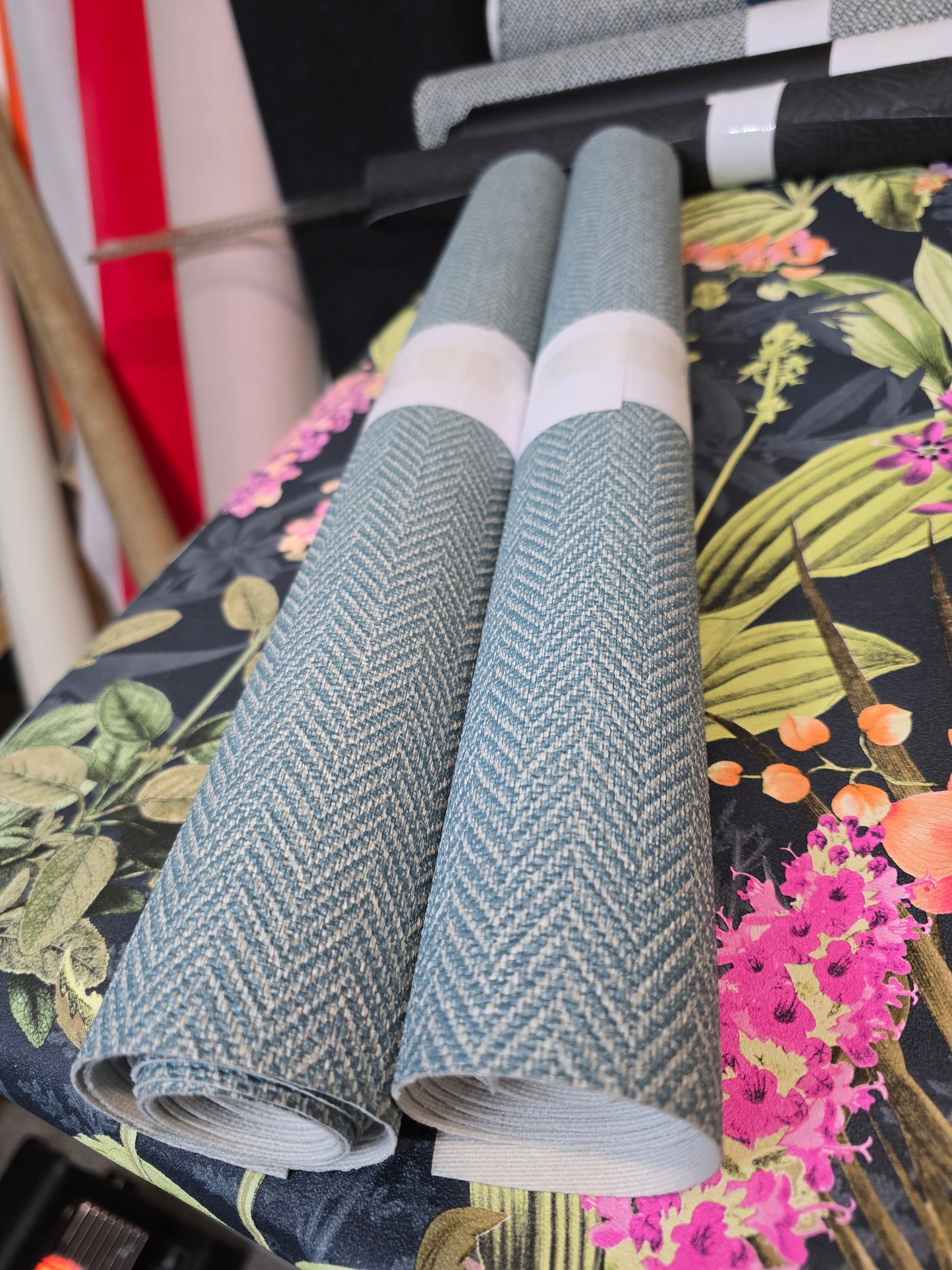 Light blue herringbone texture faux leather