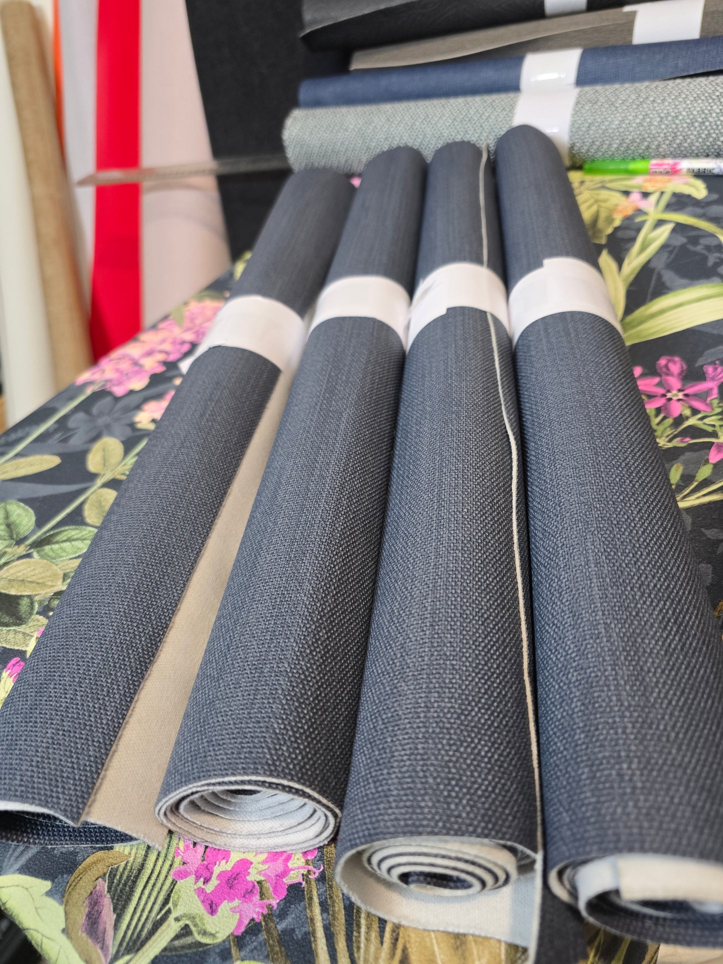 Blue grey denim effect texture faux leather