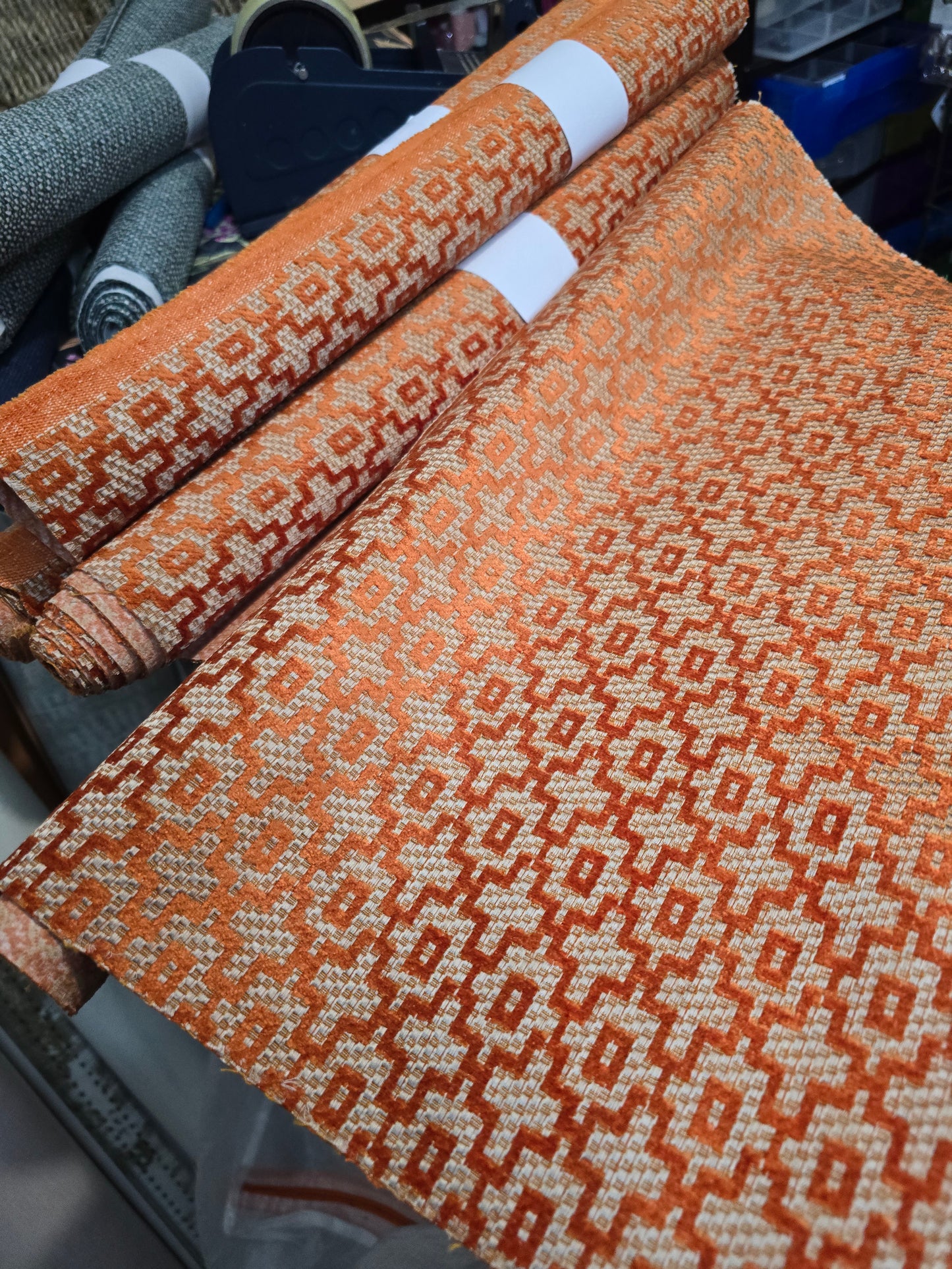 Orange woven with velvet upholstery fabric