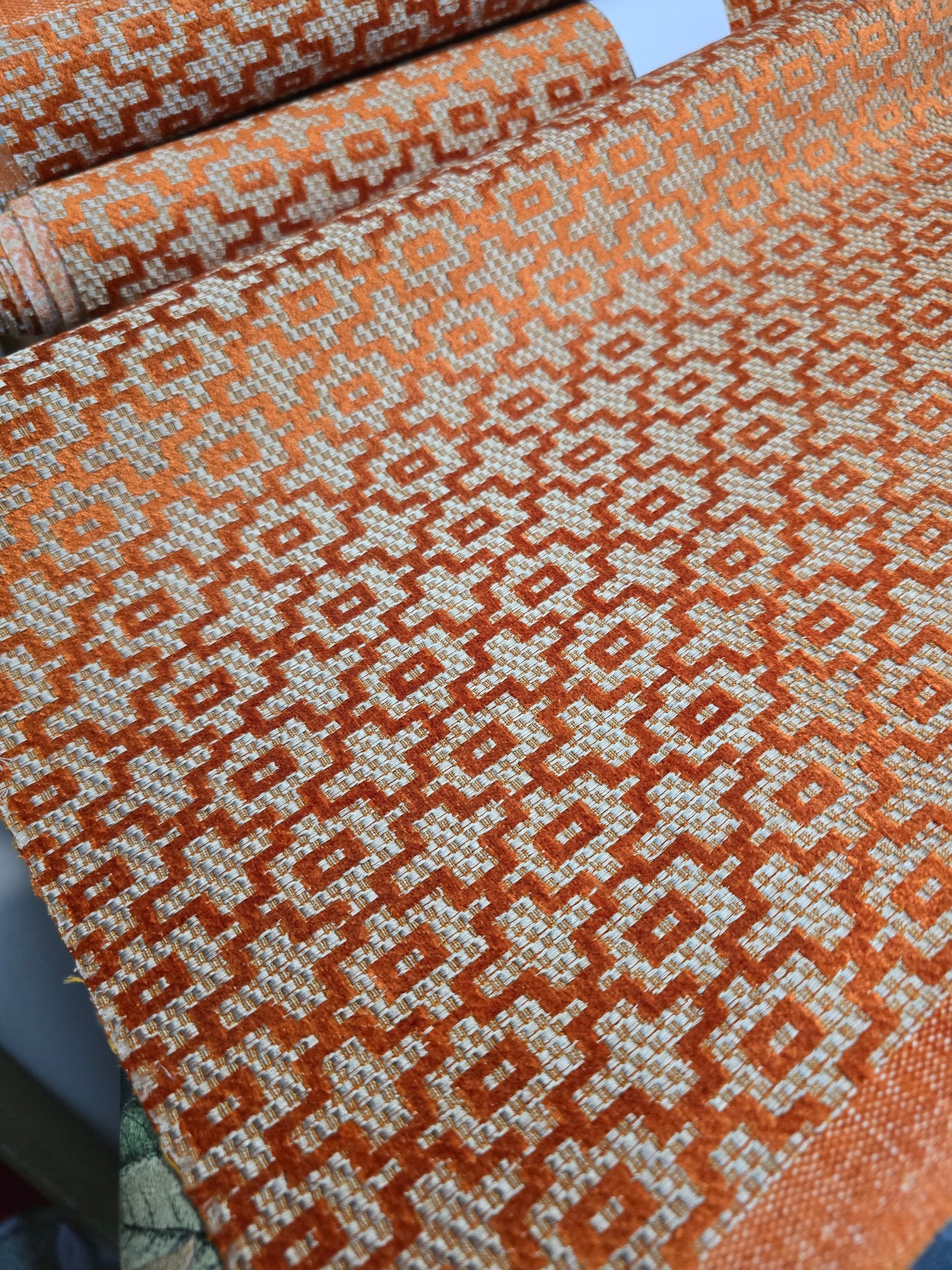 Orange woven with velvet upholstery fabric