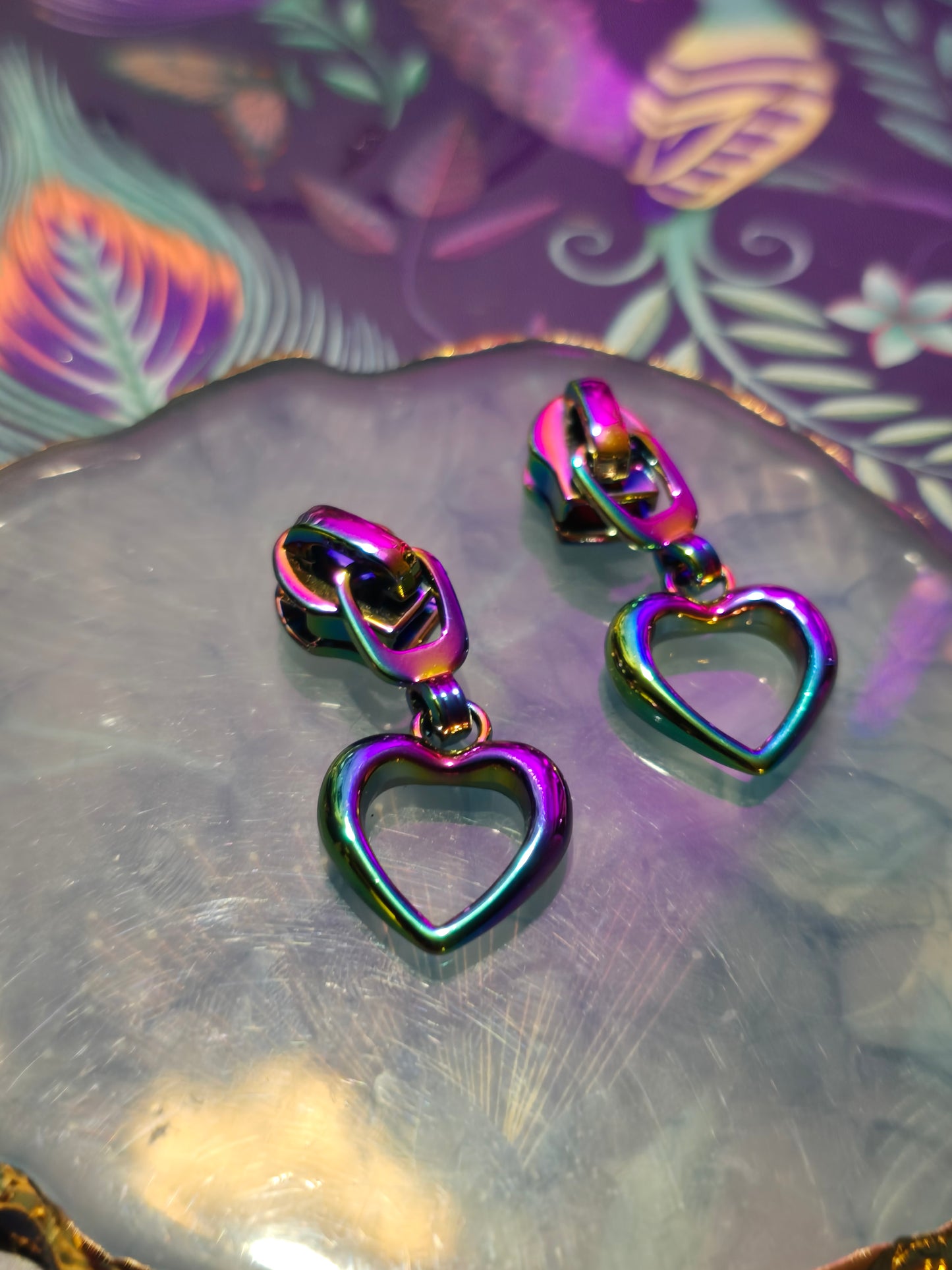 Size 5# rainbow HOLLOW HEART zipper pulls