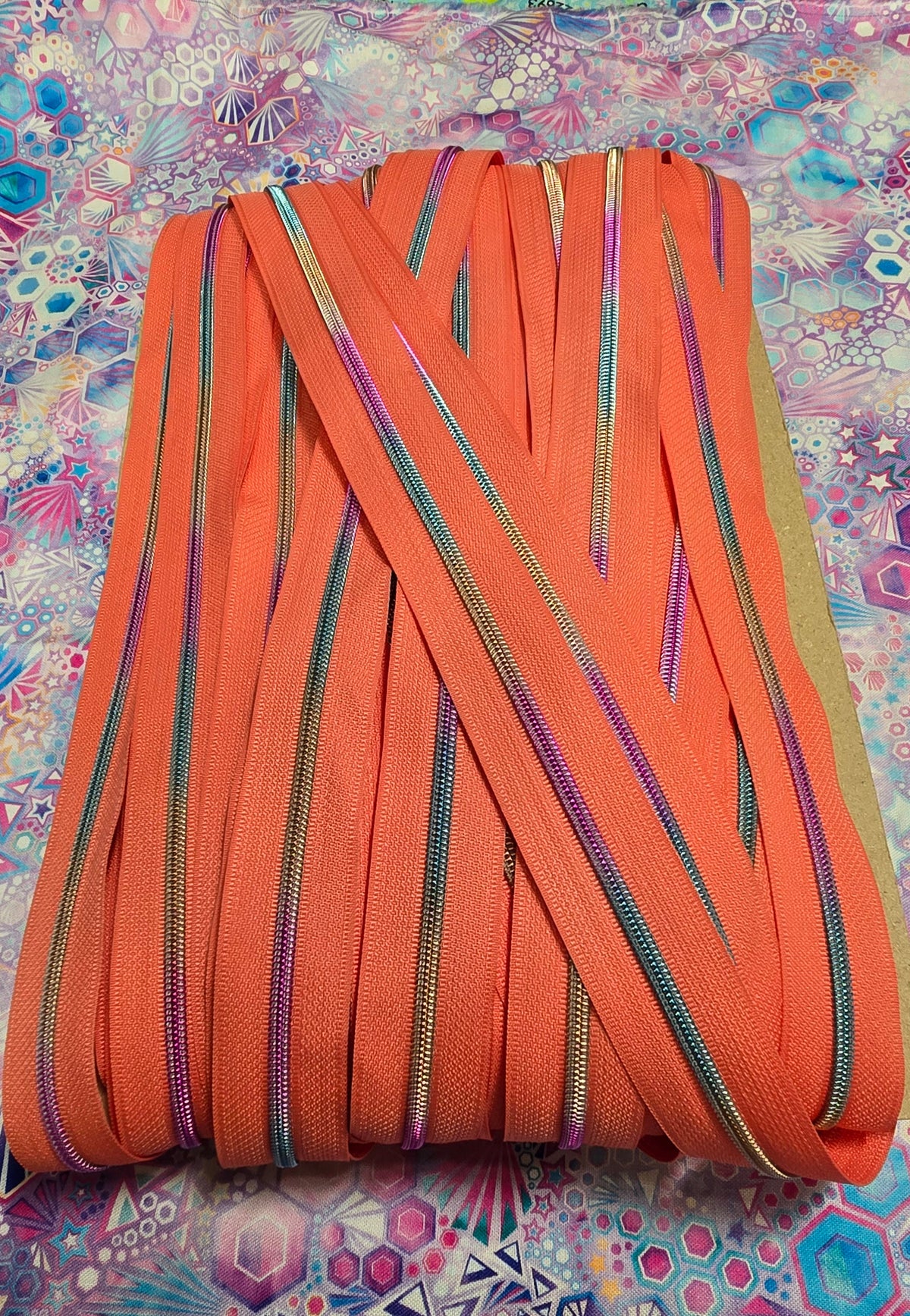 Size 3# Rainbow teeth NEON CORAL ORANGE continuous zipper tape