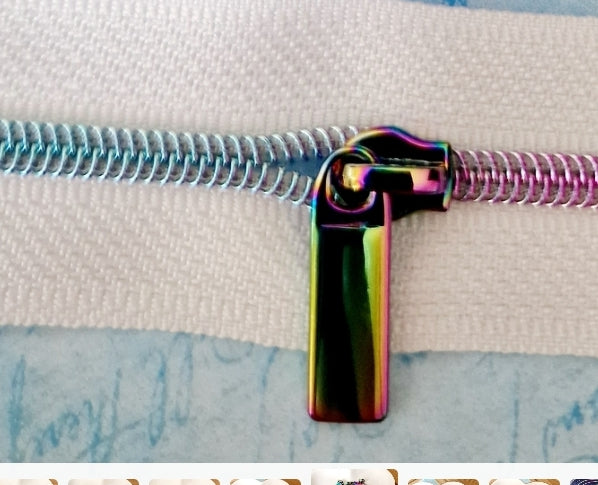 Size 3 zip pull RECTANGLE DROP , RAINBOW AND SILVER