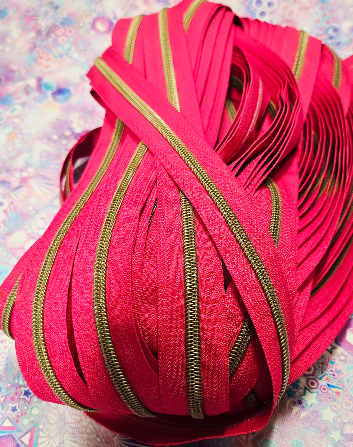 SIZE 5# BRIGHT STICKY PINK Antique brass Teeth continuous zipper tape