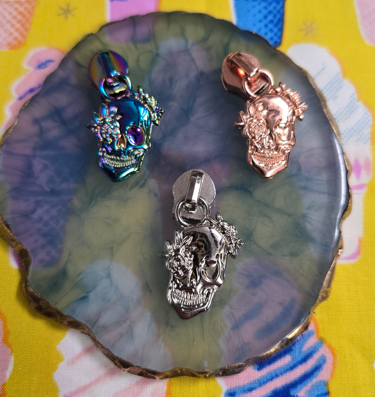 Size 5# FLORAL SKULL zip pulls SALE