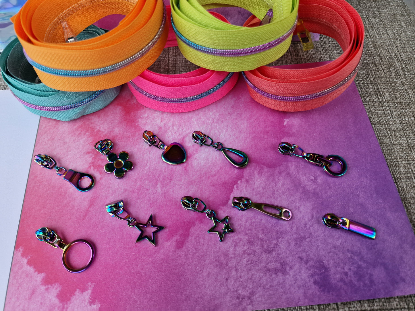 NEON Rainbow Zip and zip pull Bundle size 3# FREE POSTAGE OFFER