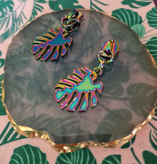 Size 5# rainbow MONSTERA LEAF zipper pulls