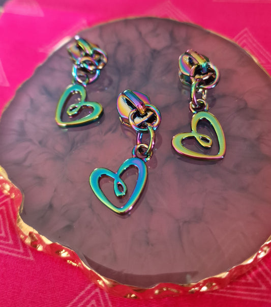 Size 5# Rainbow SWIRLY HEART zipper pulls