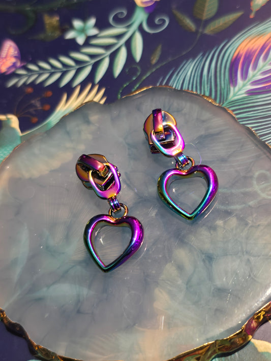 Size 5# rainbow HOLLOW HEART zipper pulls