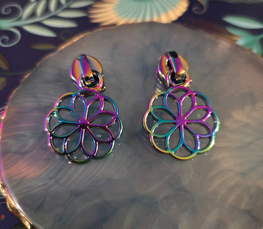 Size 5# rainbow FLOWER OF LIFE  zipper pulls