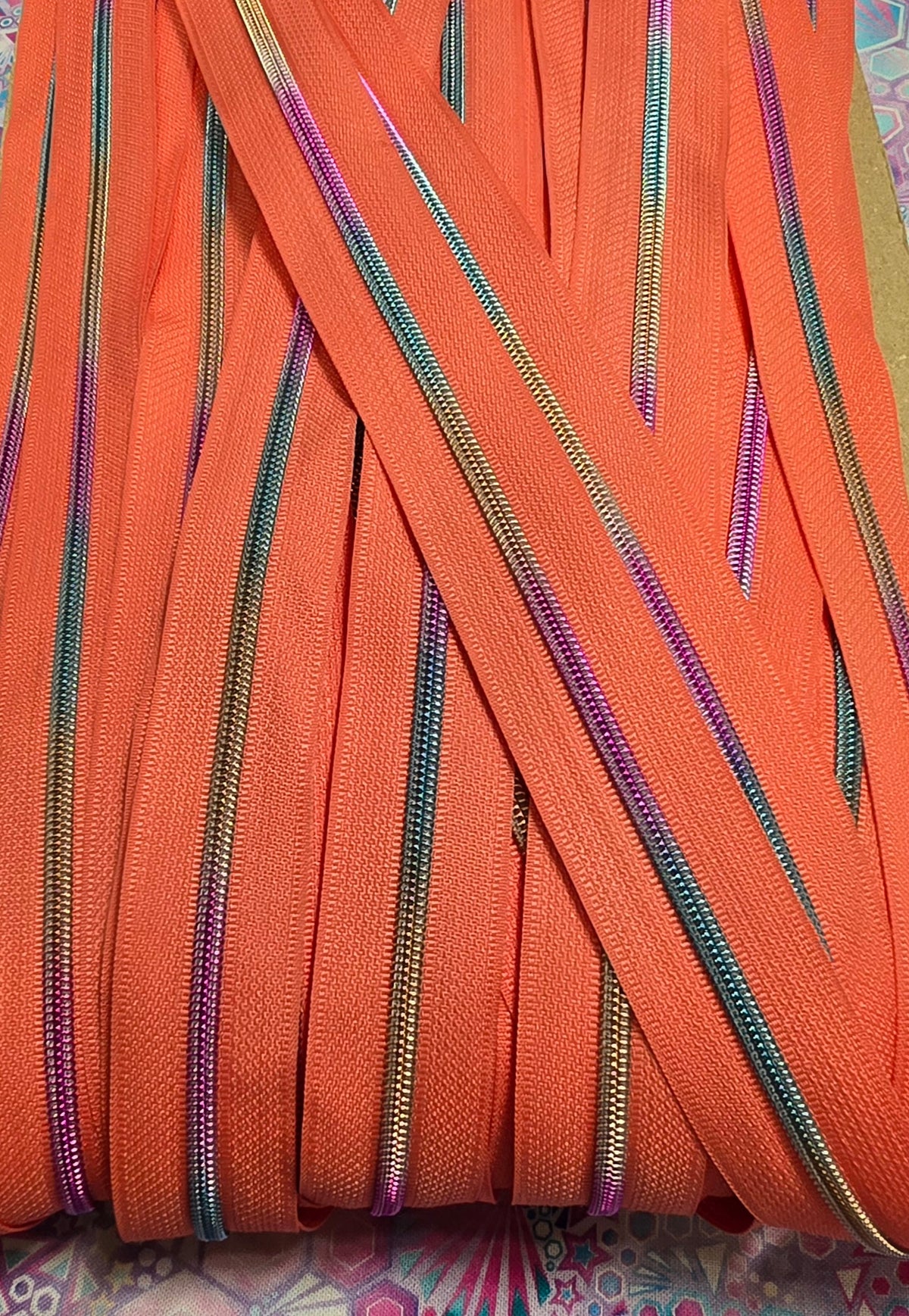 Size 3# Rainbow teeth NEON CORAL ORANGE continuous zipper tape