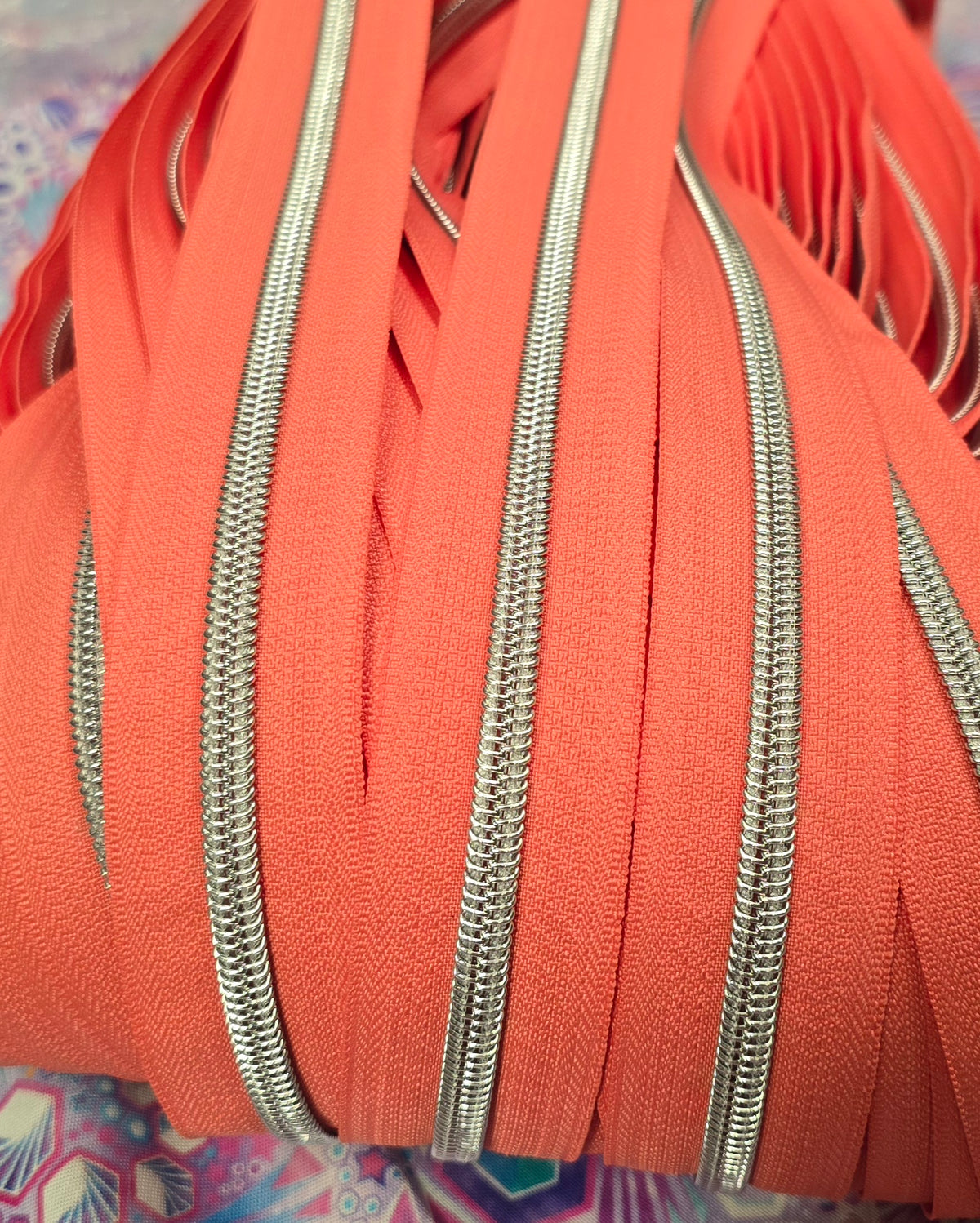 SIZE 5# SILVER Teeth CORAL ORANGE continuous zipper tape