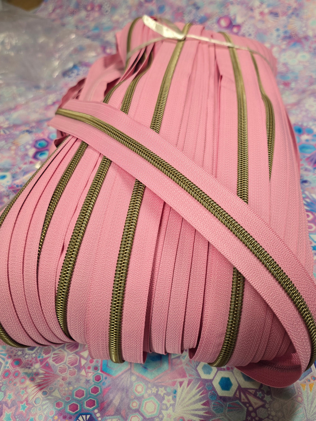 SIZE 5# SWEET PINK Antique brass Teeth continuous zipper tape