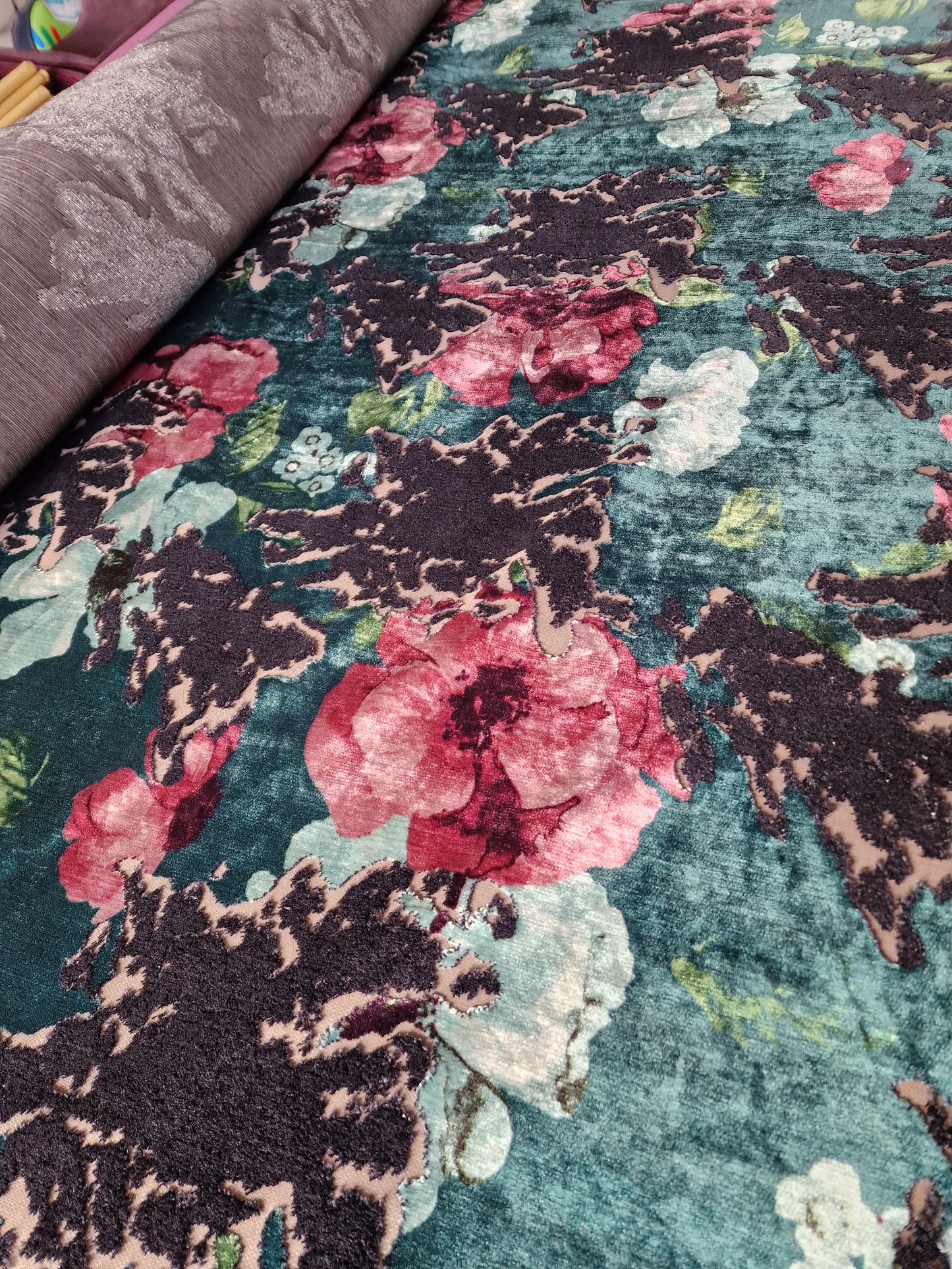 Velvet brocade upholstery fabric